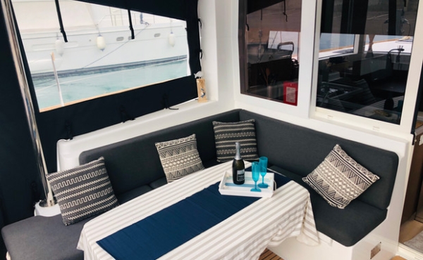 Seating area on Samana 3_seating_area_on_samana Family Sailing Holidays in the Mediterranean areas of Greece, Italy, Spain and France. - Lagoon 40 Samana | Luxury Family Catamaran Charter Sicily