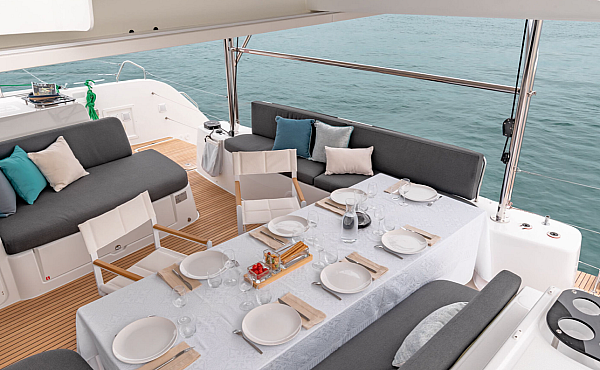 7_dining-area-catamaran Family Sailing Holidays in the Mediterranean areas of Greece, Italy, Spain and France. - Lagoon 46 ELIBLU | Family Sailing Yacht Sicily